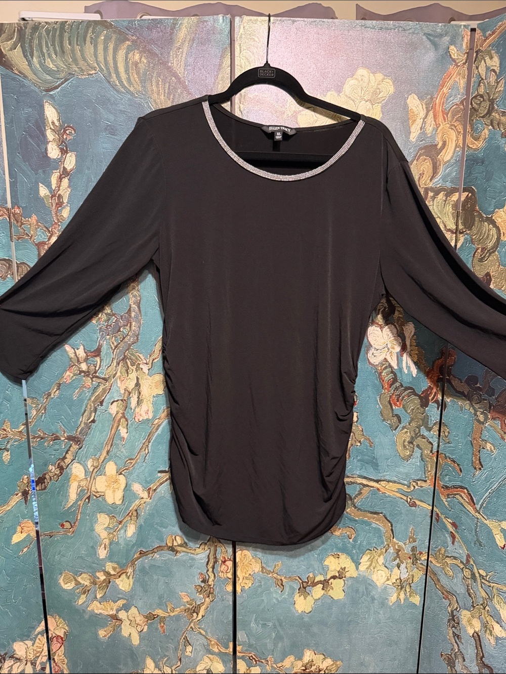 Ellen Tracy Black Scoop Neck Top with Silver Trim